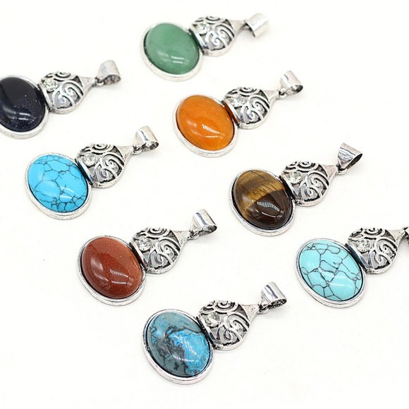 Natural blue sandstone Pendant in Silver Setting w 18" Silverplate Chain - Picture 7 of 8